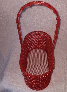 Vintage Beaded Metal Wire Basket red and pink holographic beads
